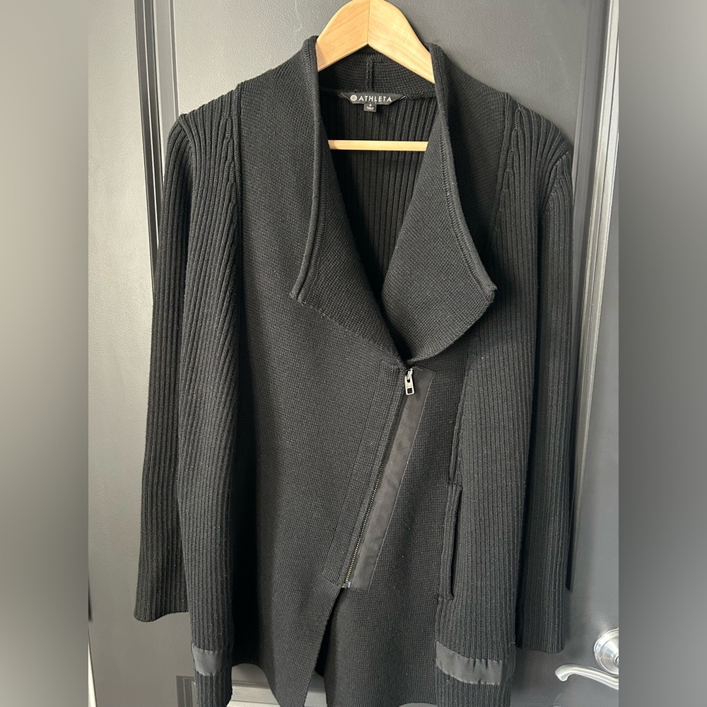 Athleta Black Sentinel Merino Wool Moto Sweater